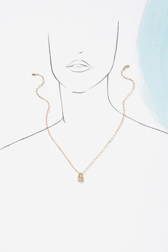 Luna Skye Diamond Lock Paperclip Necklace #2