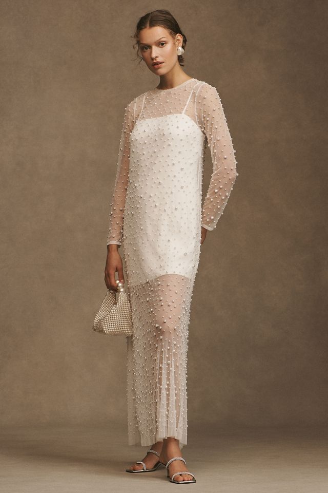 BHLDN Willow Sheer Pearl Maxi Shift Dress #2