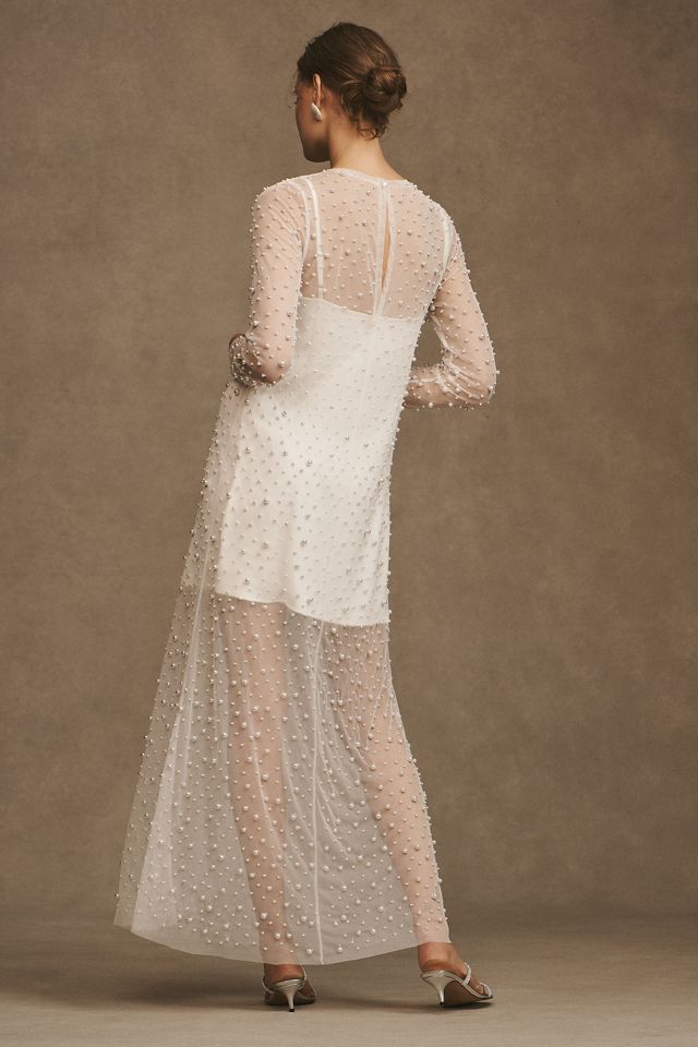 BHLDN Willow Sheer Pearl Maxi Shift Dress #3