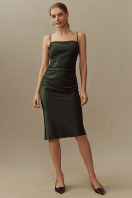 BHLDN Emery Square-Neck Stretch Satin Midi Dress