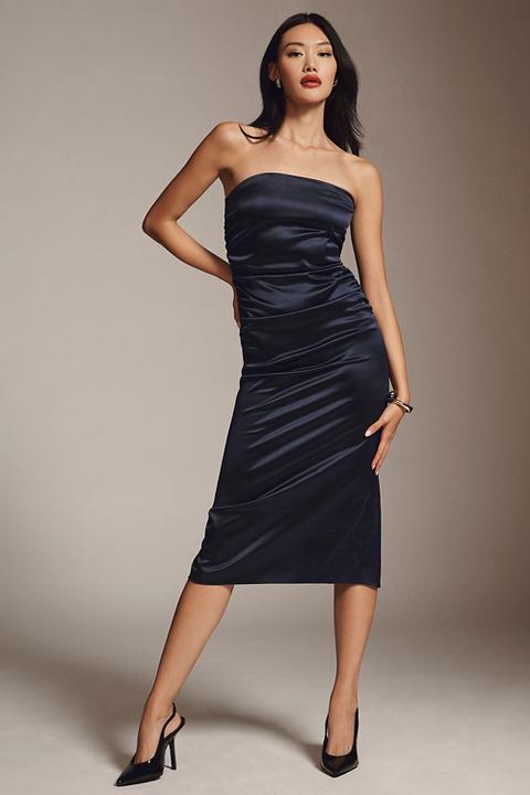 BHLDN Selena Strapless Stretch Satin Midi Dress