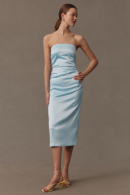 BHLDN SELENA STRAPLESS STRETCH SATIN MIDI DRESS 