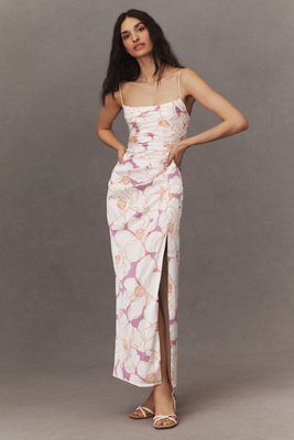 Sleeveless Ruched Side Split Maxi Dresses