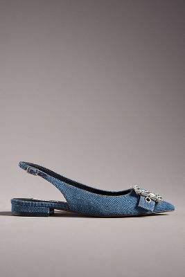 Bibi Lou Gem Buckle Slingback Flats In Blue