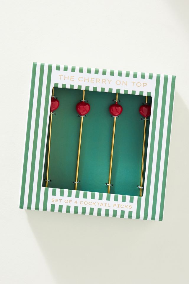 Cherry Garnish Cocktail Picks, Set of 4