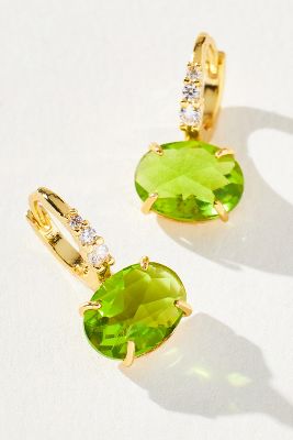 By Anthropologie Crystal Hoop Stone Pendant Earrings In Green