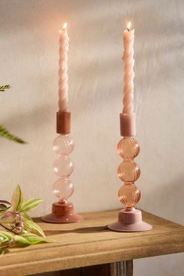 Terrain Bauble Glass Candlestick In Pink