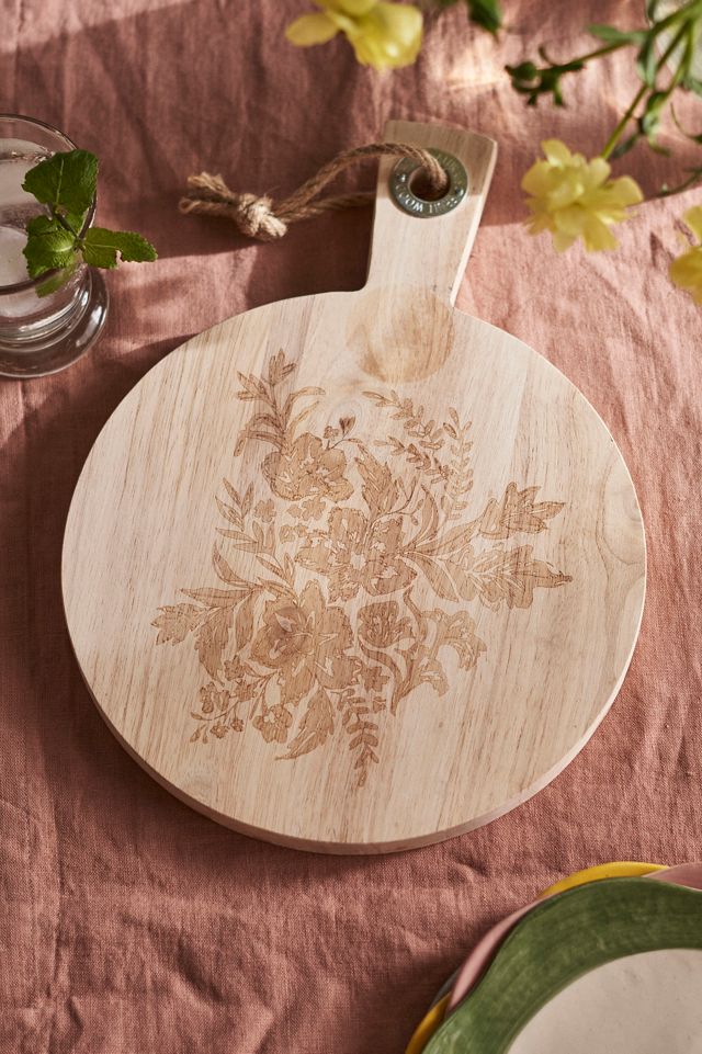 Etched Floral Wooden Serving Board #1