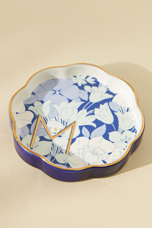 Lyla Floral Monogram Scalloped Ceramic Trinket Dish