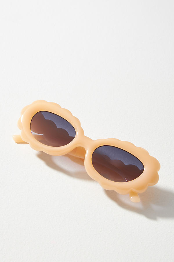 By Anthropologie Scallop Warm Tortoise Sunglasses In White
