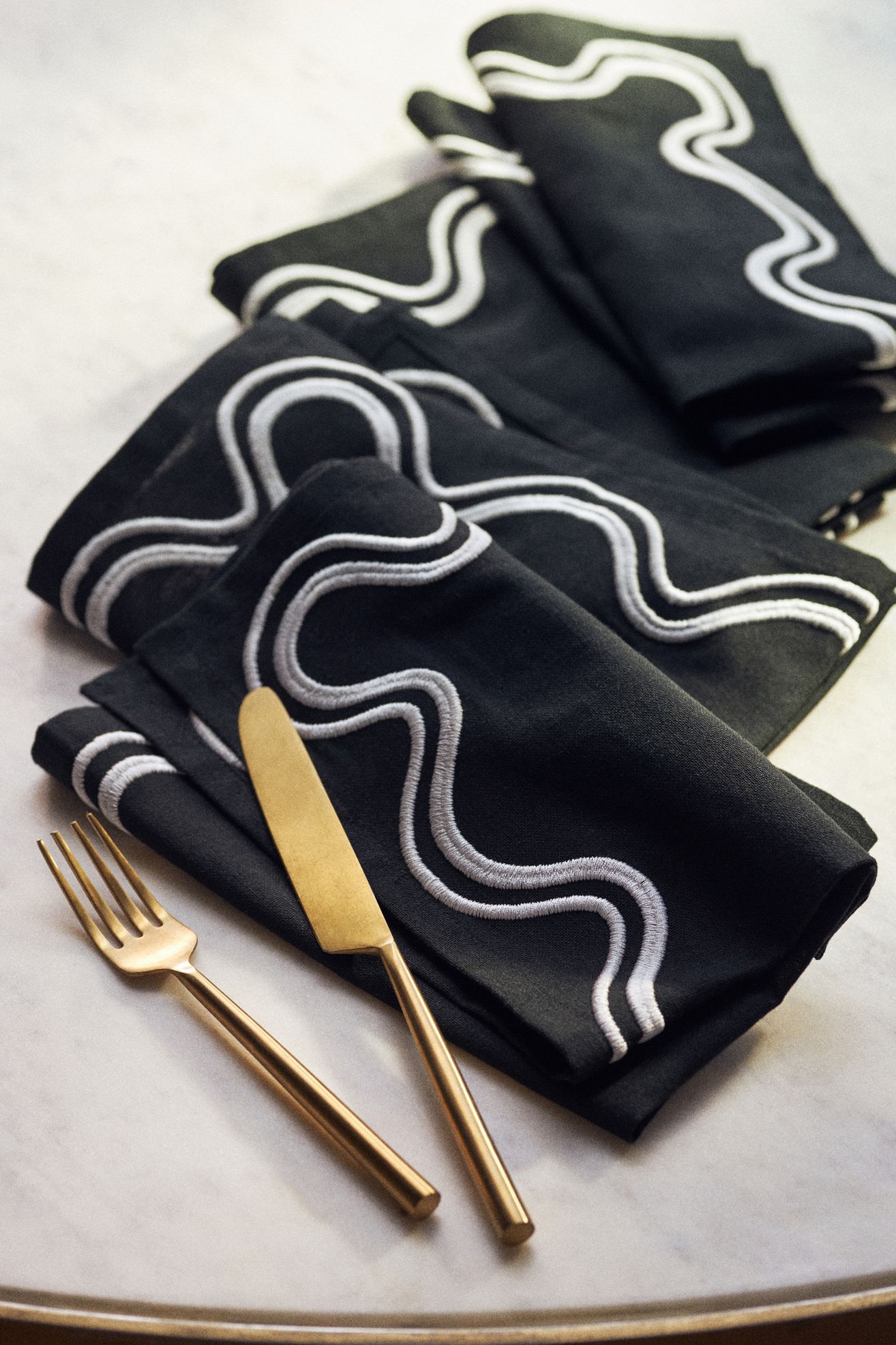 Madeline Embroidered Napkins, Set of 4 - Licorice, Set Of 4