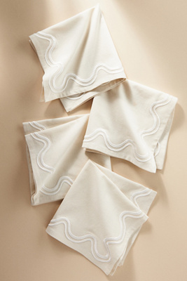 Anthropologie Madeline Napkins, Set Of 4 In White