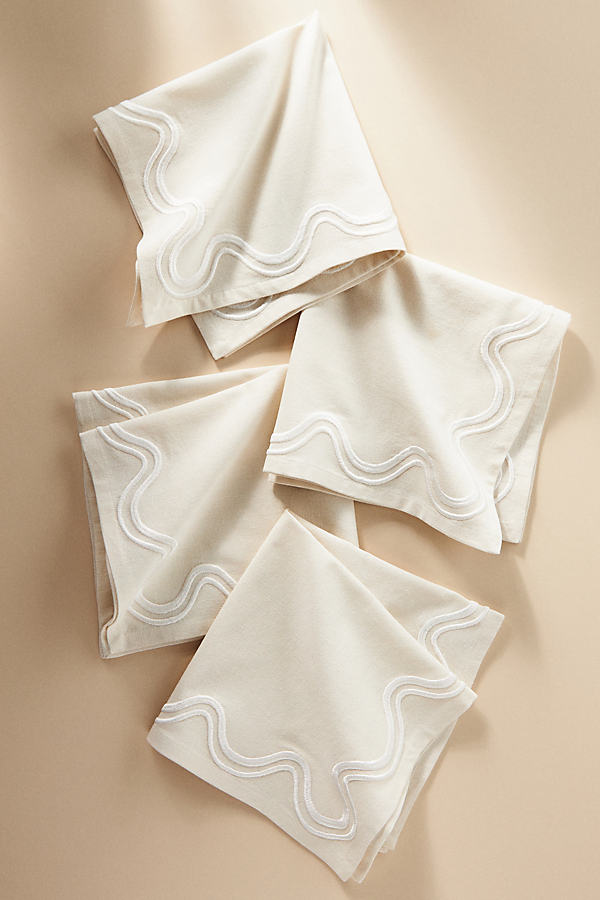 Anthropologie Madeline Embroidered Cotton Napkins, Set Of 4 In White