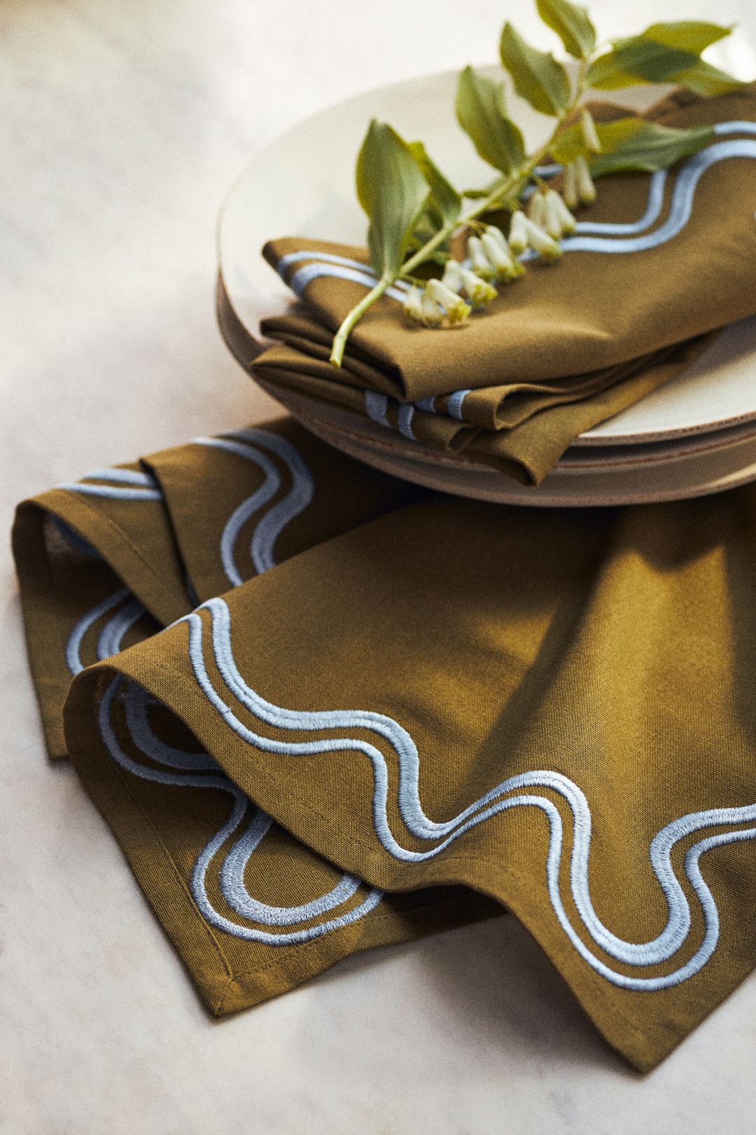 Madeline Embroidered Napkins, Set of 4 - Olive, Set Of 4