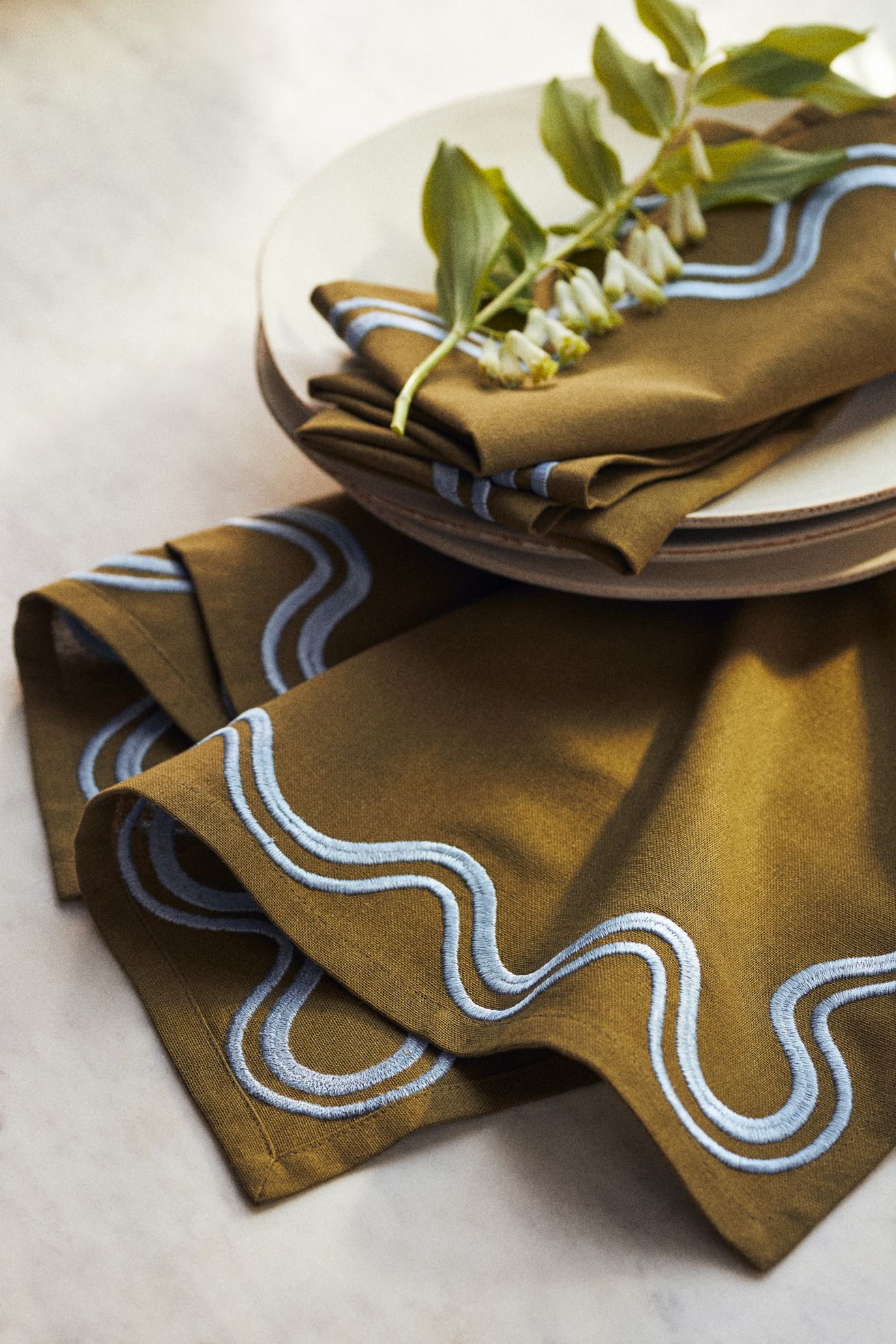 Madeline Embroidered Napkins, Set of 4 - Olive, Standard, Set Of 4
