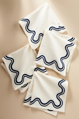 Anthropologie Madeline Napkins, Set Of 4 In White