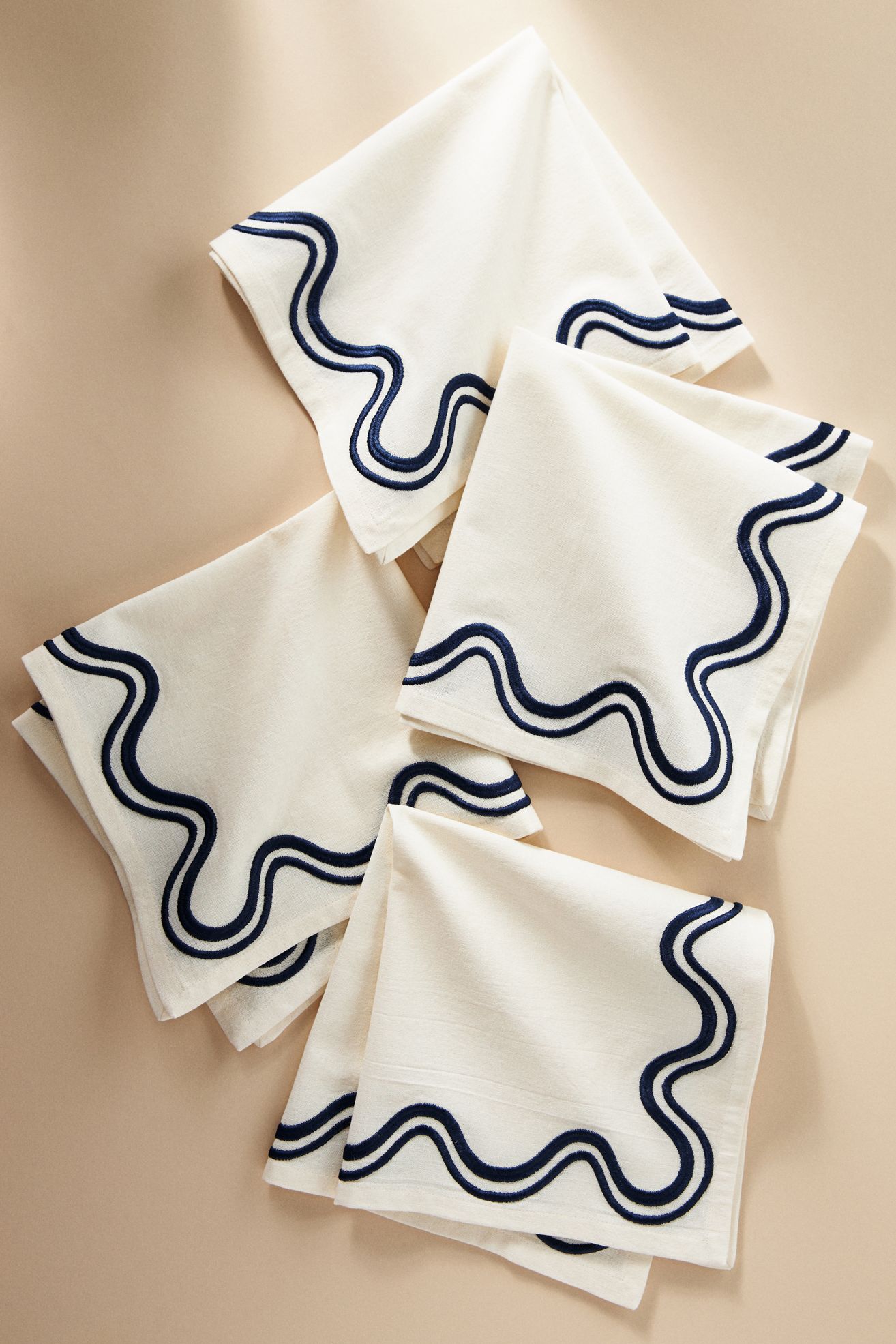 Madeline Embroidered Napkins, Set of 4 - Navy, Standard, Set Of 4