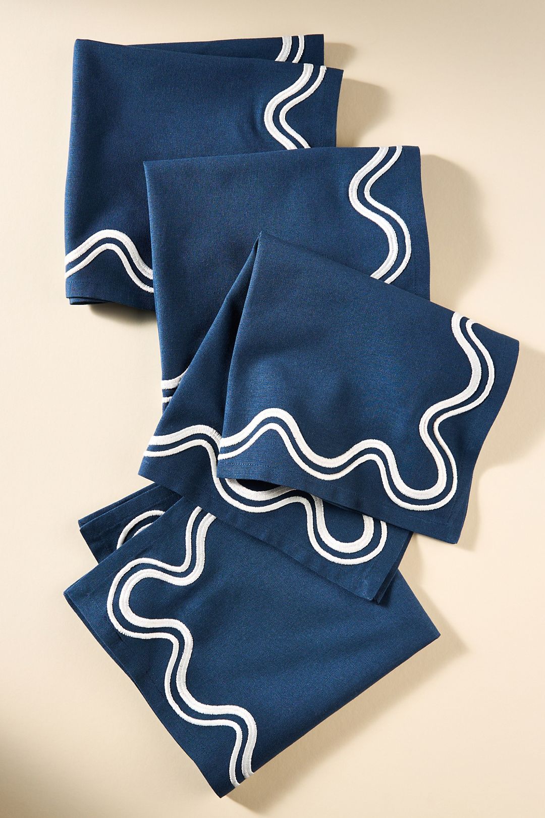 Madeline Embroidered Napkins, Set of 4 - Navy & White, Set Of 4