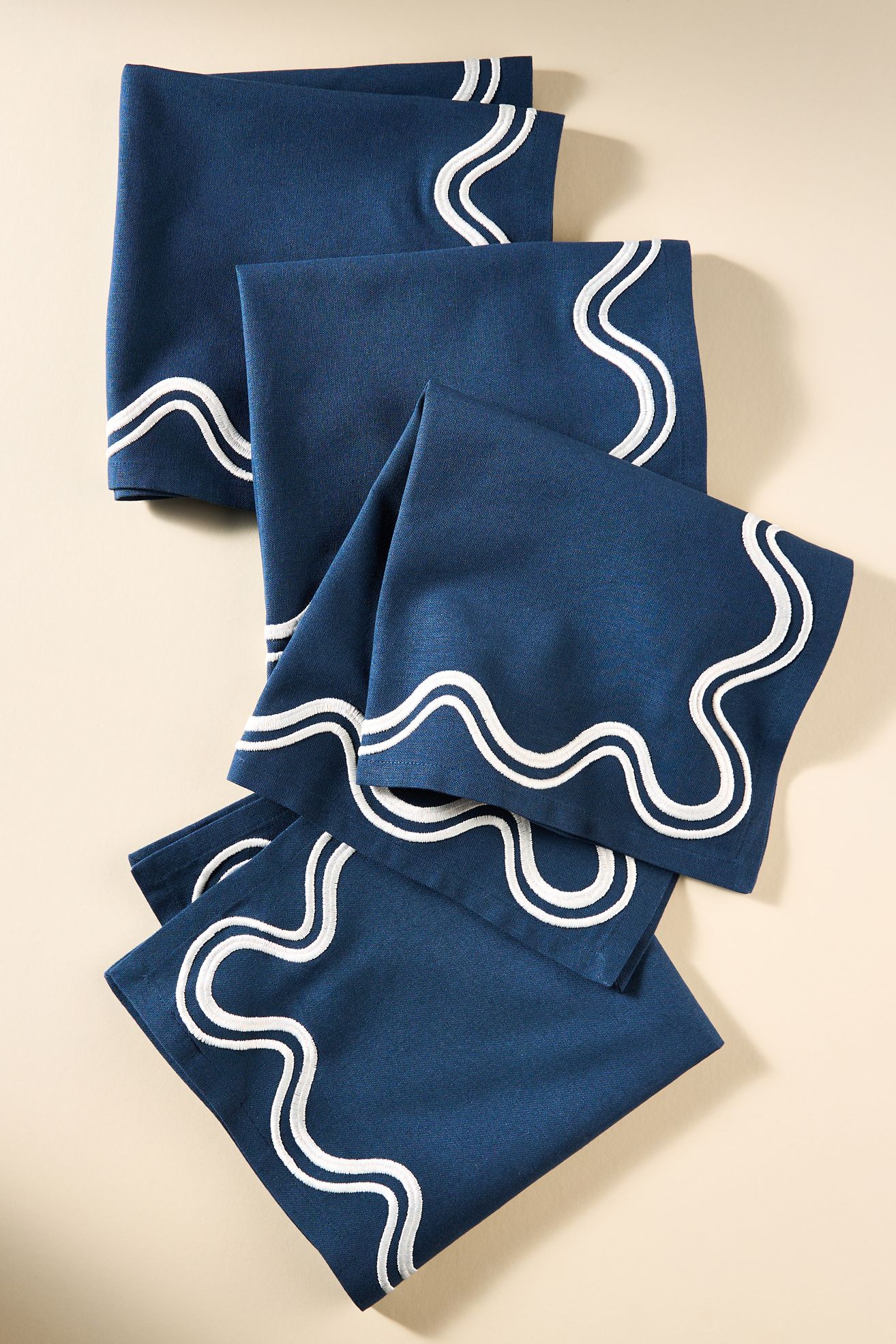 Madeline Embroidered Napkins, Set of 4 - Navy & White, Set Of 4