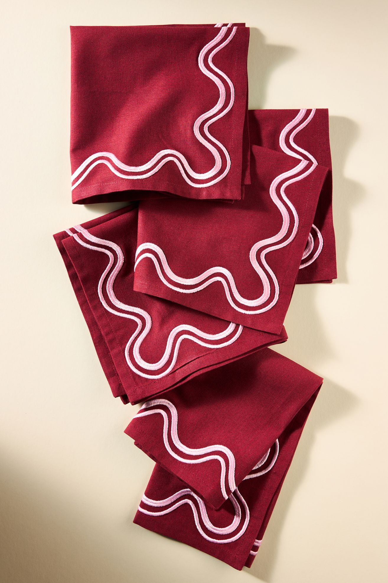 Madeline Embroidered Napkins, Set of 4 - Red & Pink, Set Of 4
