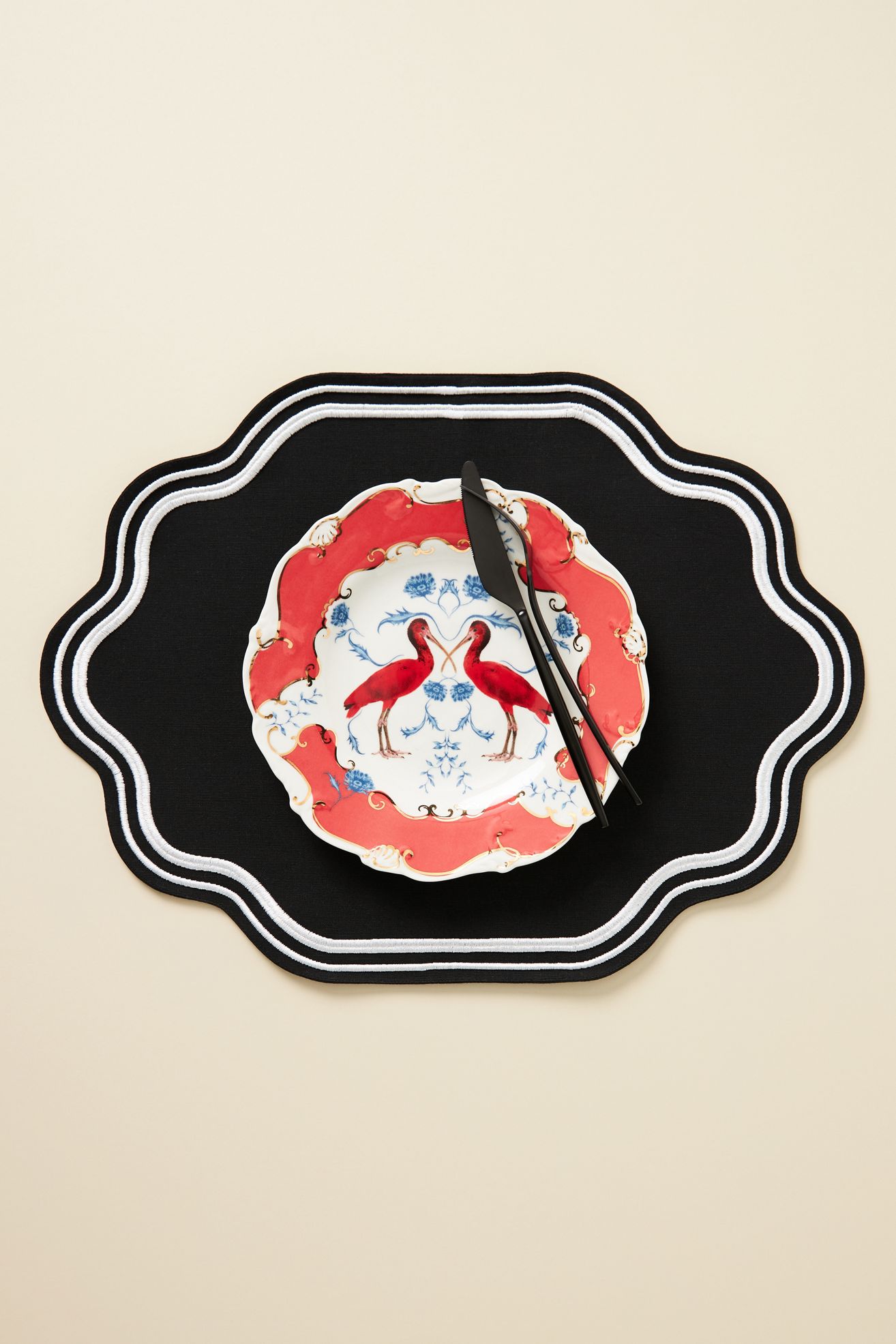 Madeline Embroidered Cotton Placemat - Licorice, Standard, One Size