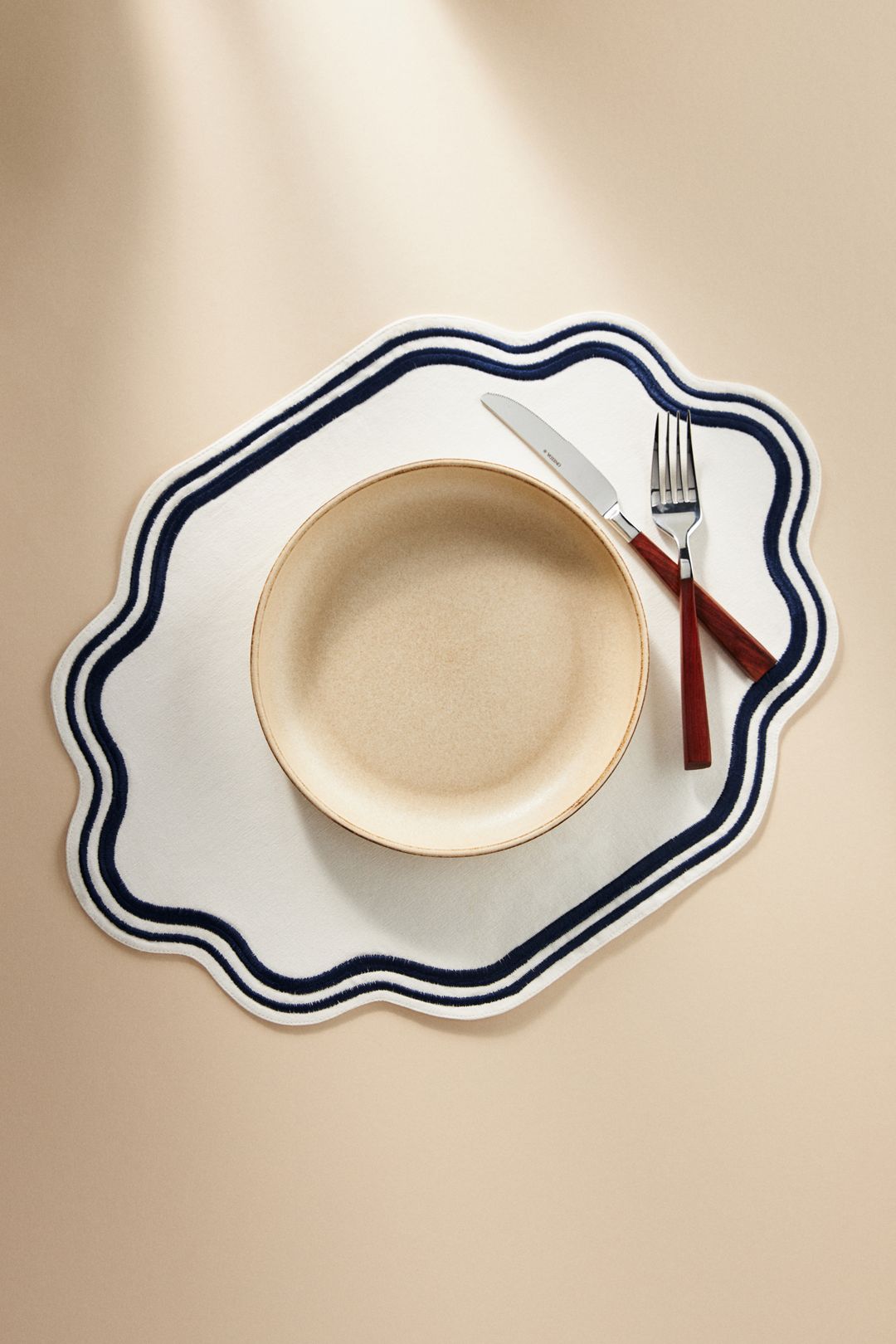 Madeline Embroidered Cotton Placemat - Navy, Standard, One Size