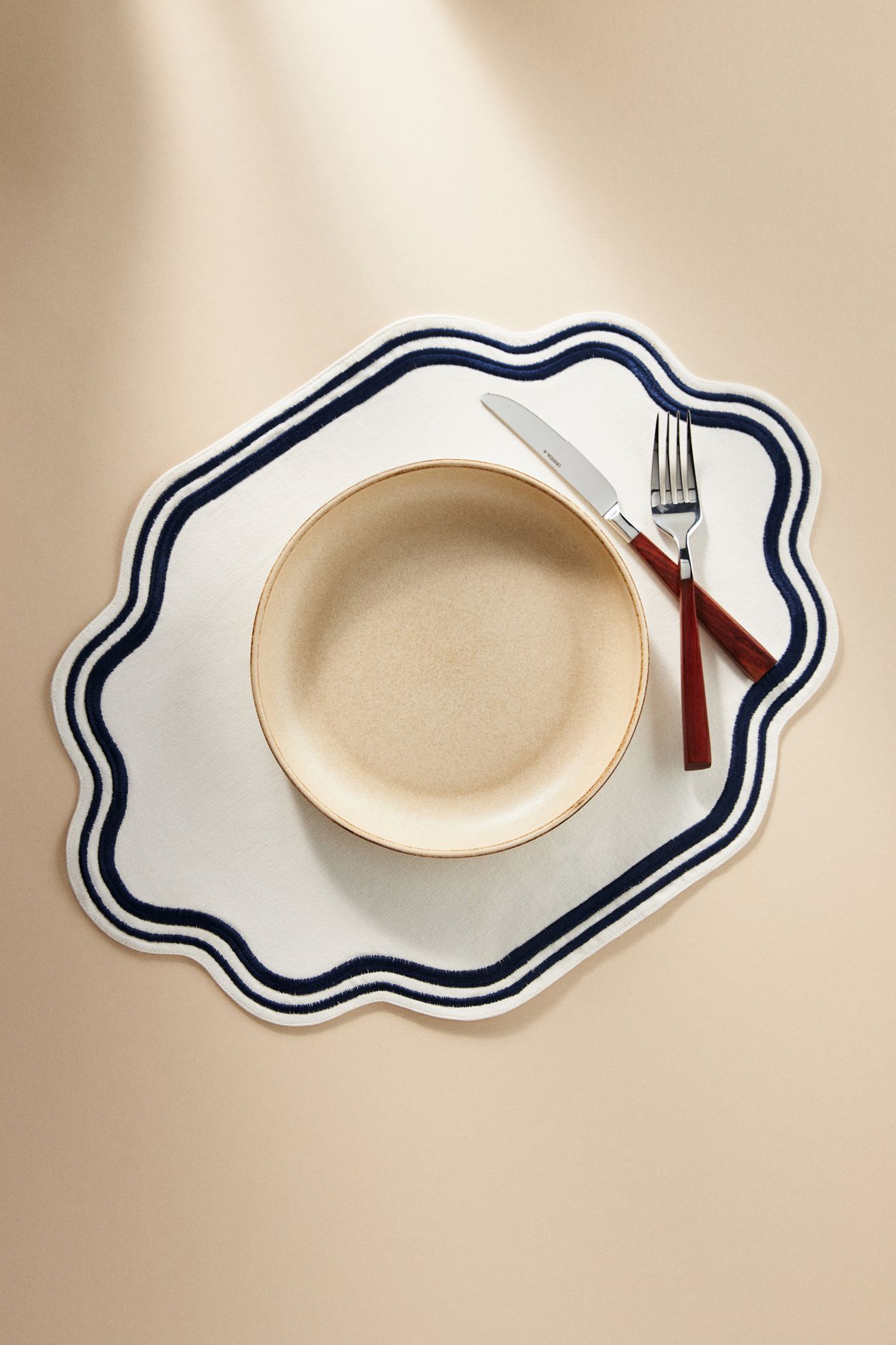 Madeline Embroidered Cotton Placemat - Navy, Standard, One Size