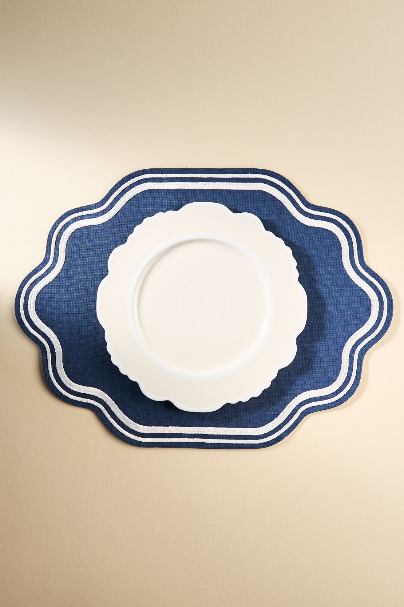 Madeline Embroidered Cotton Placemat - Navy & White, Standard, One Size