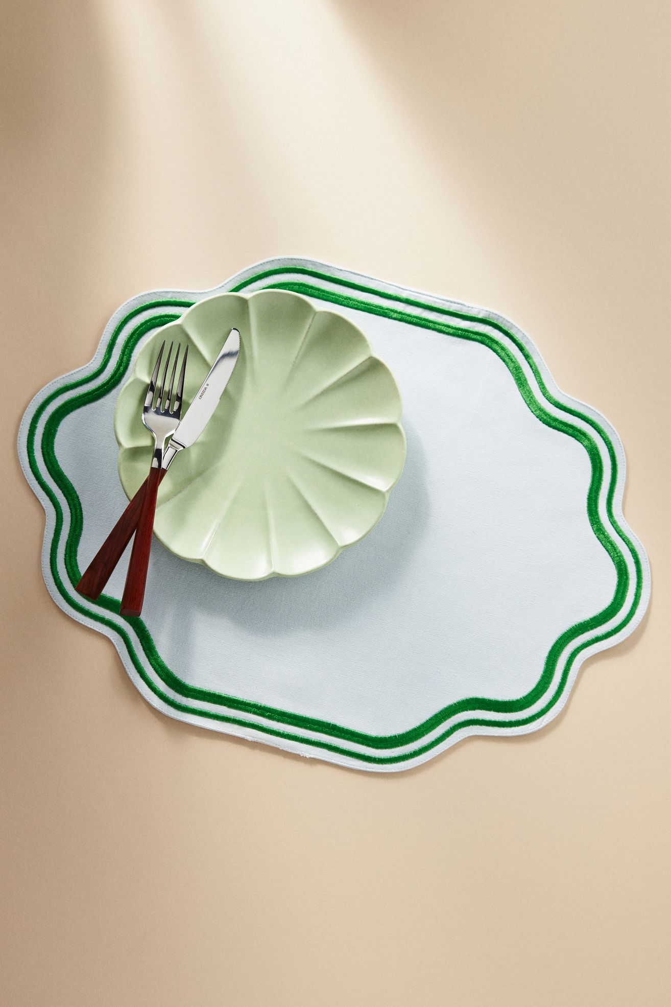 Madeline Embroidered Cotton Placemat - Sky, One Size