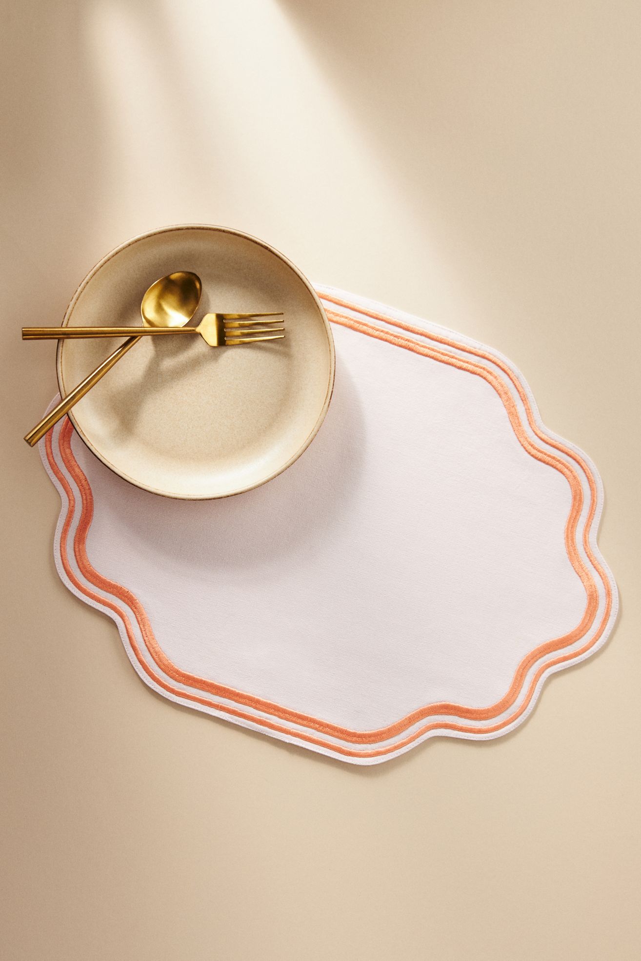 Madeline Embroidered Cotton Placemat - Pink, One Size