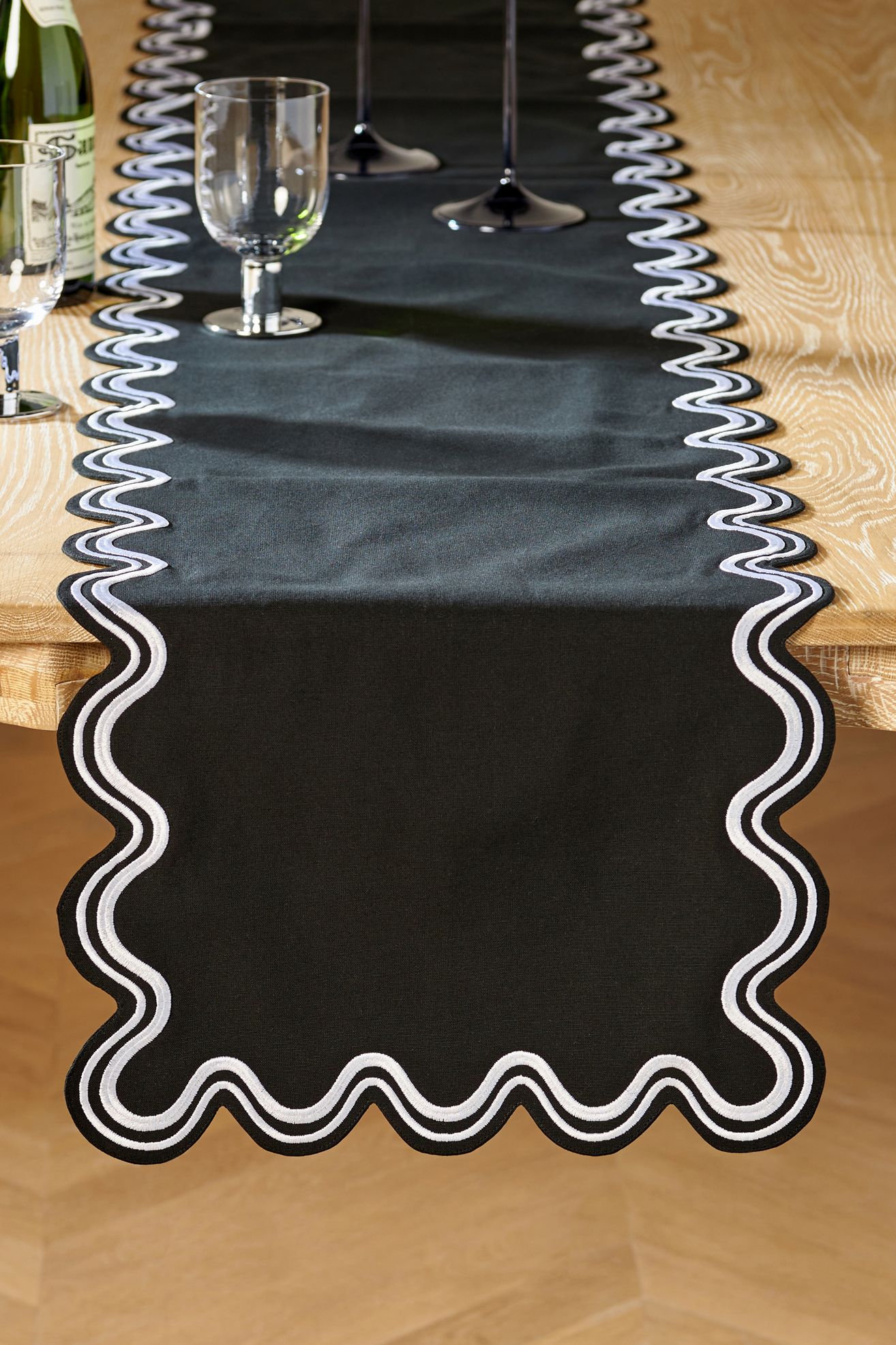 Madeline Embroidered Table Runner - LICORICE, One Size