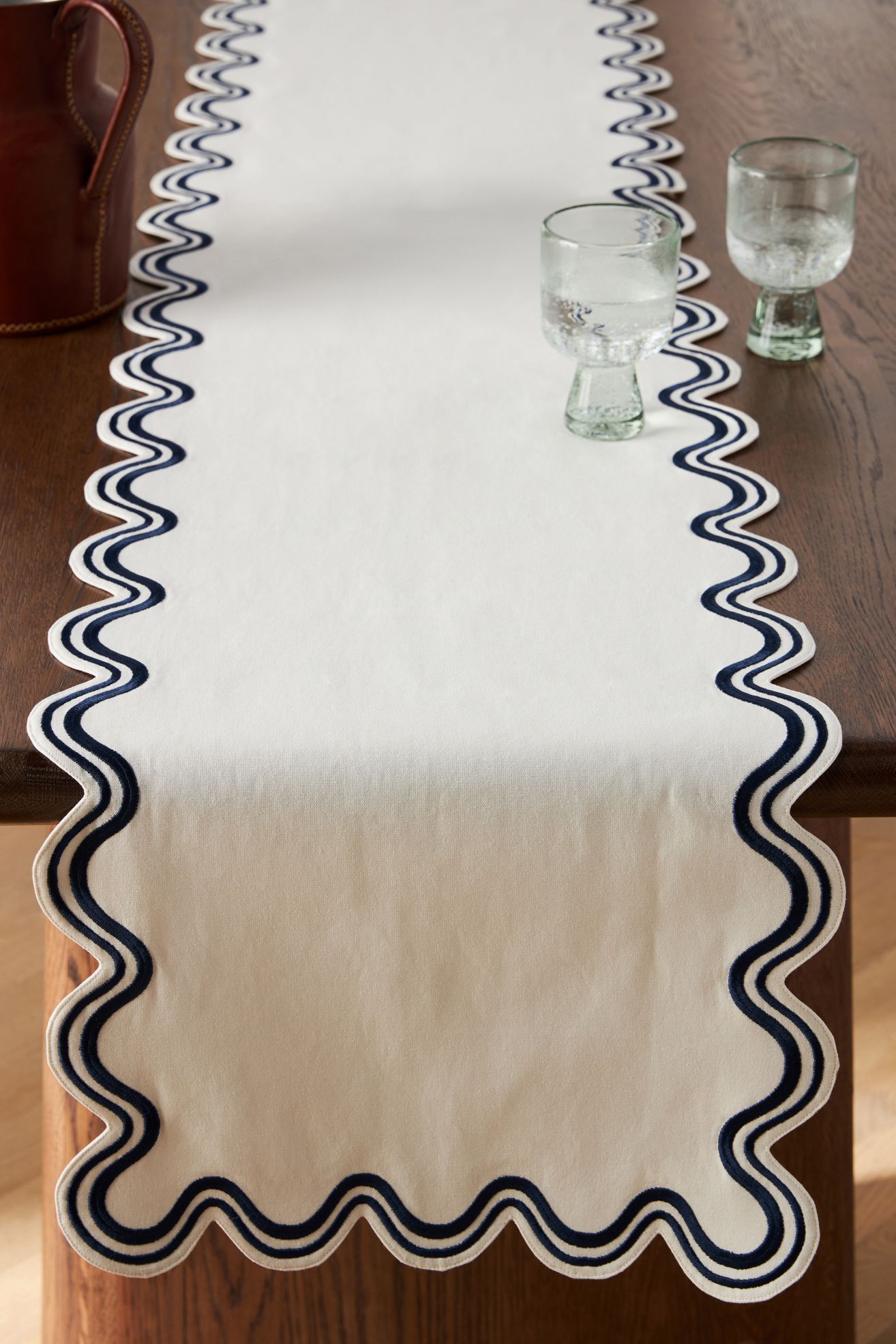 Madeline Embroidered Table Runner - Navy, Standard, One Size