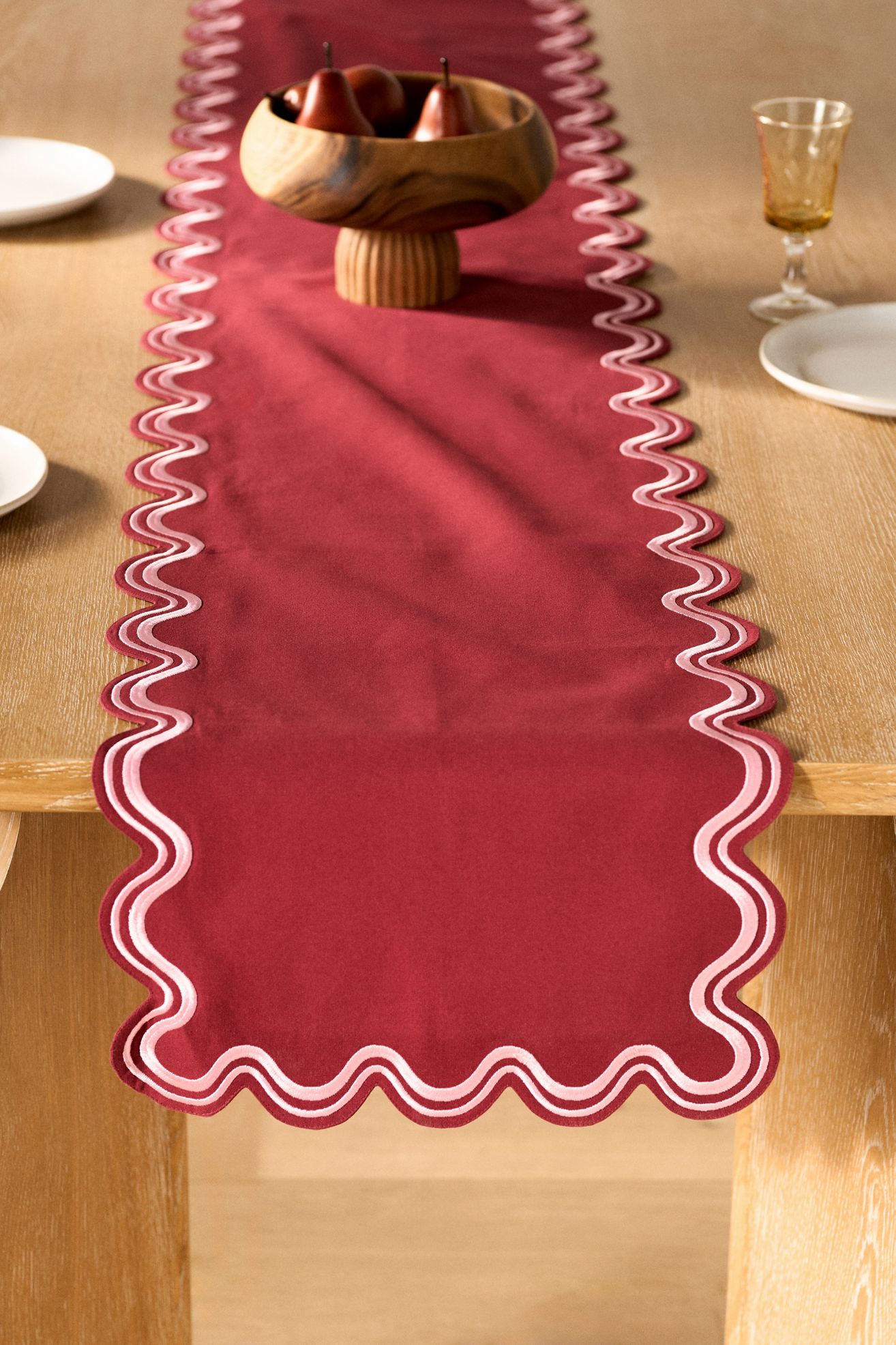 Madeline Embroidered Table Runner - RED & PINK