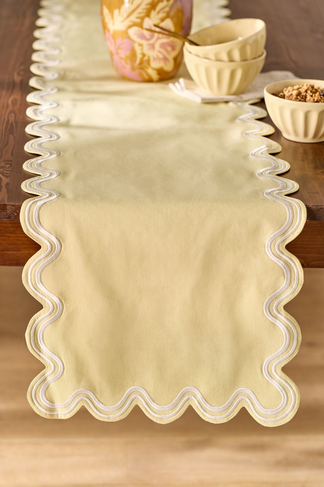 Madeline Embroidered Table Runner - Butter Yellow, One Size