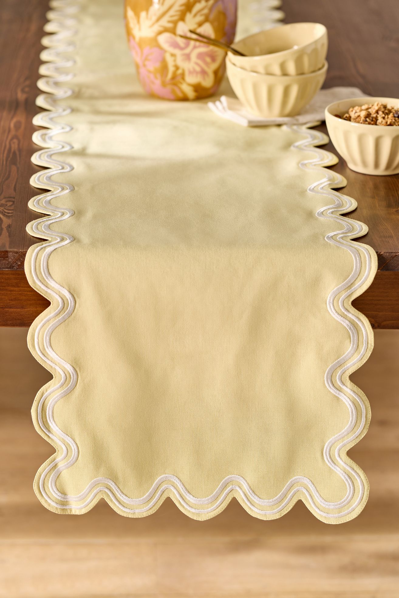 Madeline Embroidered Table Runner - Butter Yellow, One Size