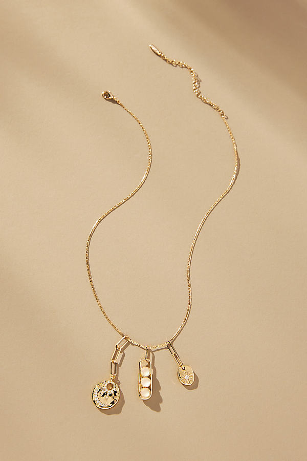 Gold-Plated Opalescent Charm Necklace