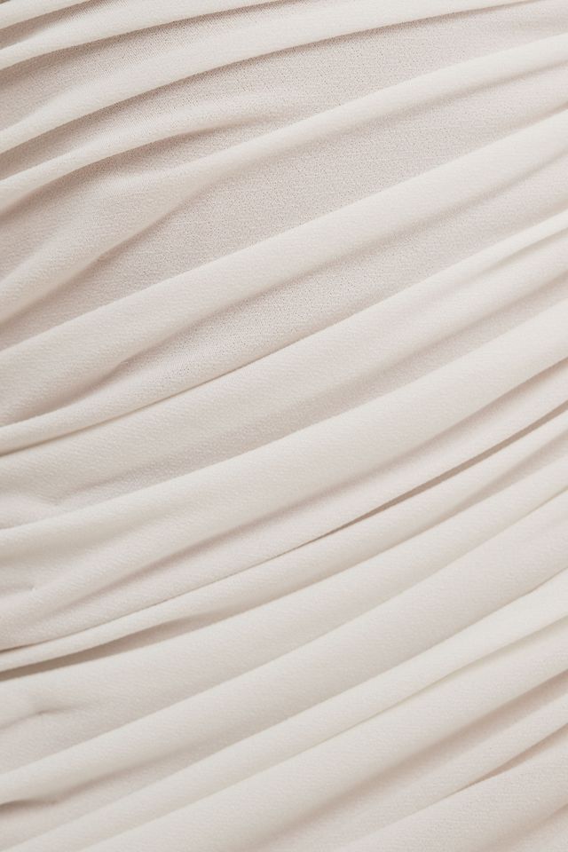 Theia Egret Off-The Shoulder Long-Sleeve Ruched Side-Slit Gown #5