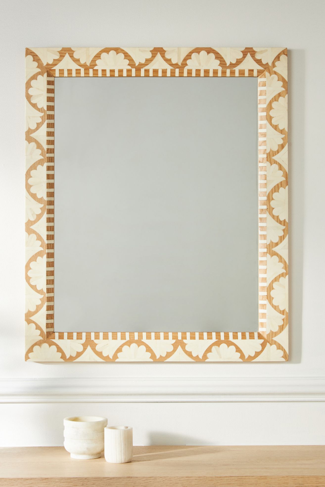 Fan Bone Inlay Mirror - Acacia Brass, M