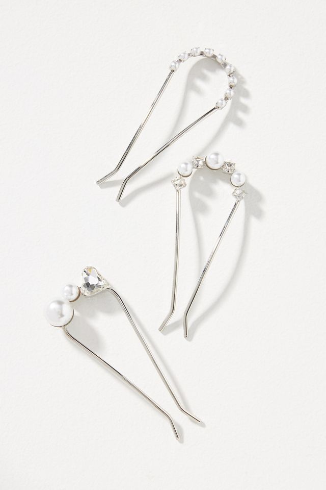 Anthropologie pearl and‎ rhinestone barrette set Pearl Hair Pins, Set of 8 | Anthropologie main image 3