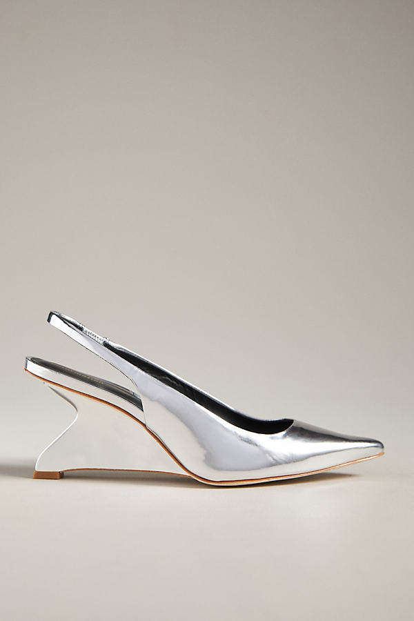 Reformation 75mm Westlyn Mirror Leather Wedges In Silver
