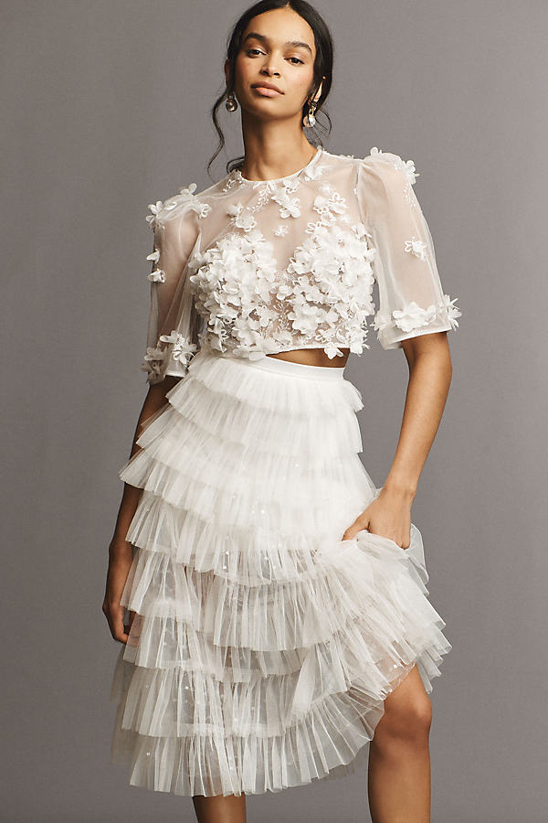 Helsi Brady Ruffled Tulle Midi Skirt In White
