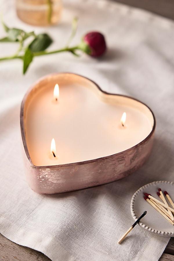 Terrain Marbled Glass Heart Candle In Pink