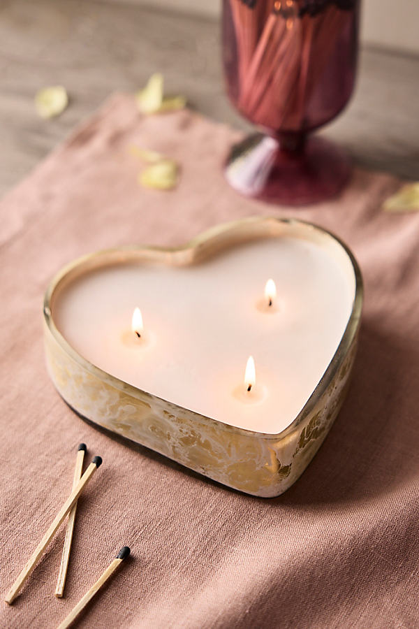 Terrain Marbled Glass Heart Candle In Neutral