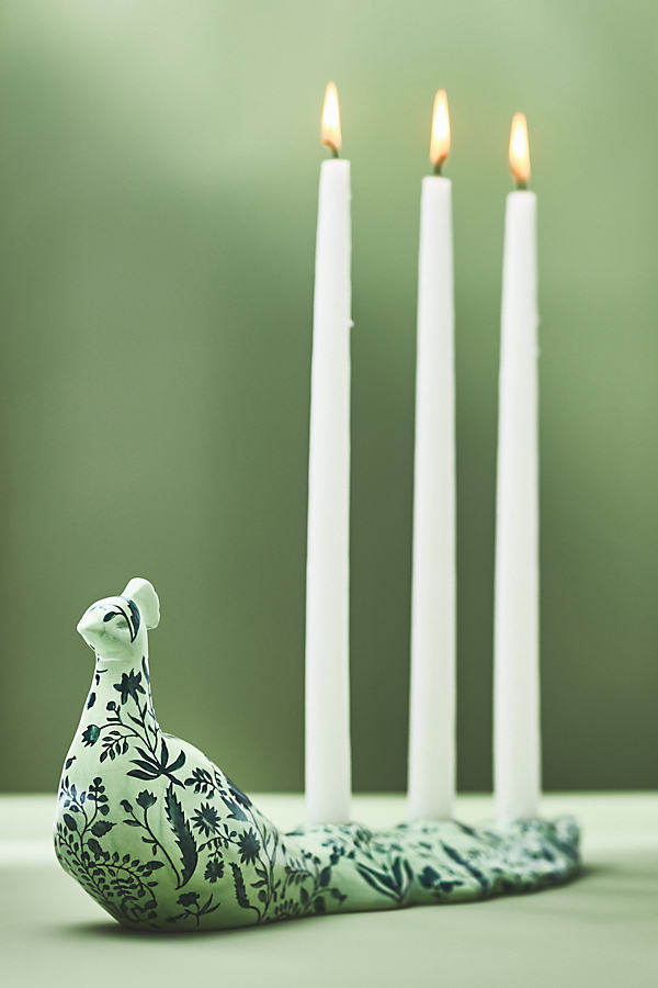 Anthropologie Peacock Candle Holder In Green