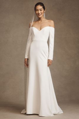Watters Willowby By  Nala Scoop-neck Long-sleeve Wedding Gown In White