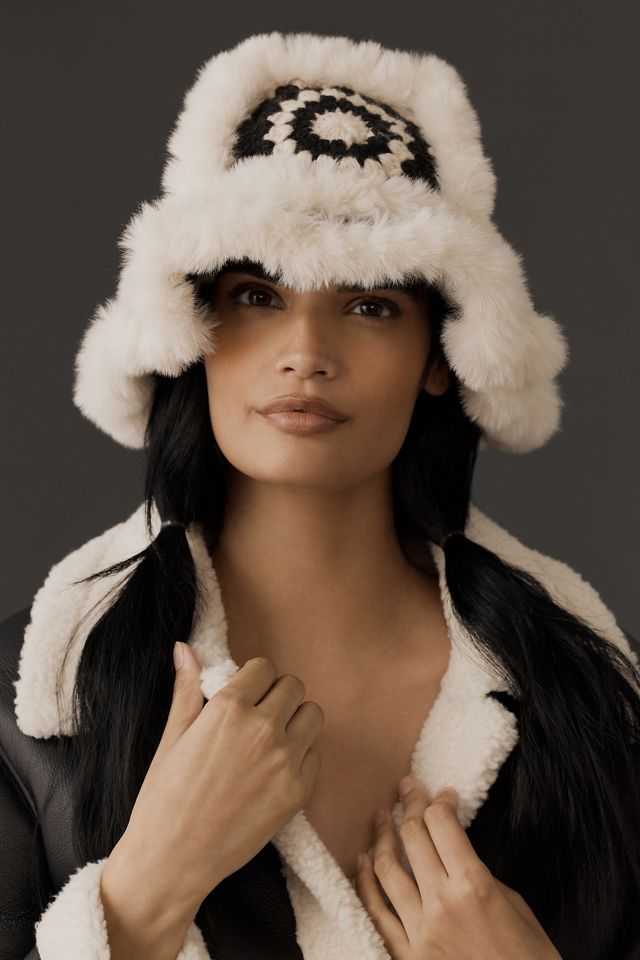 Maeve Crochet Faux Fur Bucket Hat #1