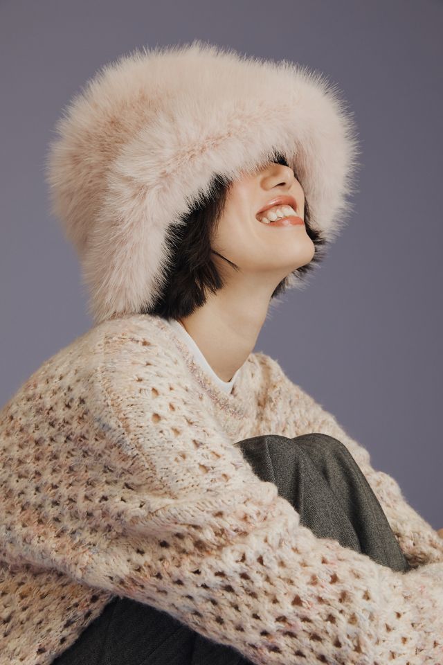 Faux Fur Bucket Hat by Maeve in Pink, Women's at Anthropologie