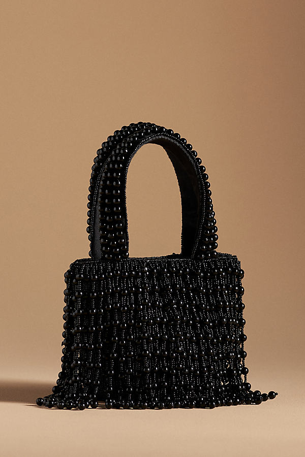 Shop Anthropologie Beaded Fringe Bucket Bag In Black