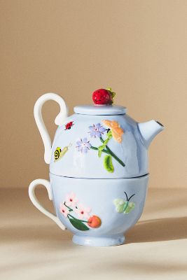 Anthropologie Faye Tea For One Tea Set In Blue