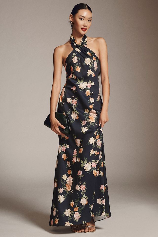 BHLDN Ruby Twist Halter Satin Gown